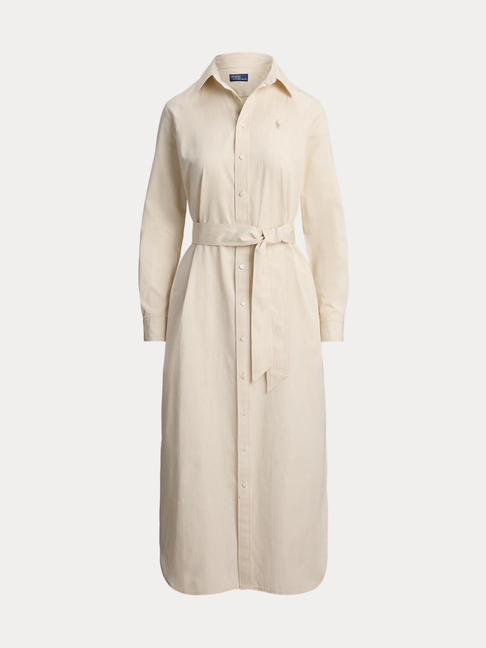 Ralph Lauren Cream Cotton Button-Front Shirt Dress with Waist Tie - Picture 2 of 8
